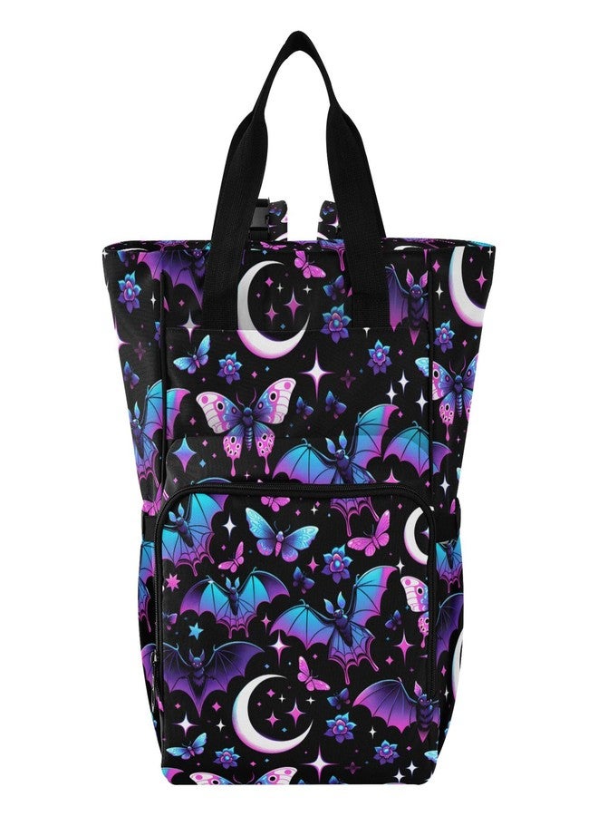 MNSRUU Diaper Bag Neon Purple and Bats Stars and Moons Large Capacity Changing Backpack Multifunction Travel Tote Nappy Bag Baby Diaper Backpack for Mom Dad
